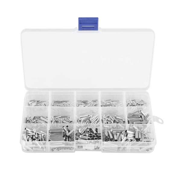 Telituny Bornes à Virole - 700 pièces 14 valeurs 10-22 AWG Kit d'assortiment de bornes en cuivre à Virole Non isolée pour câble métallique