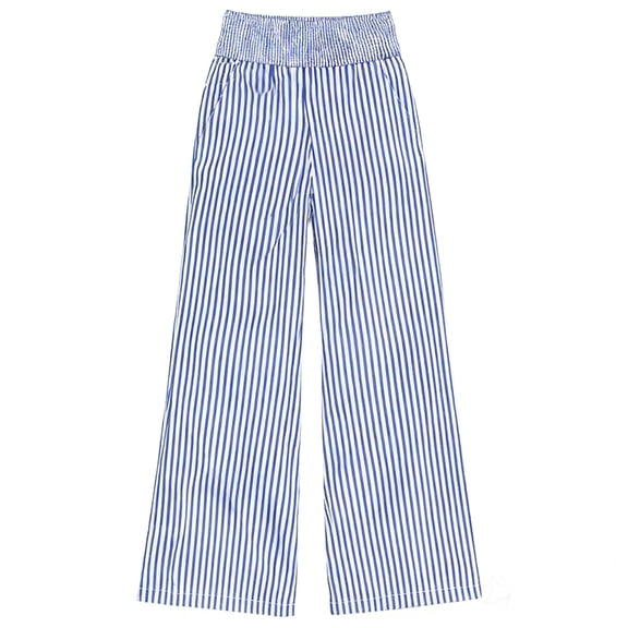 Tnhcen Women's High Waisted Striped Wide Leg Pants, Loose Fit Elastic Waist Casual Trousers, Nylon Spandex Matte Summer Palazzo Pants for Women Plus Size S-3XL