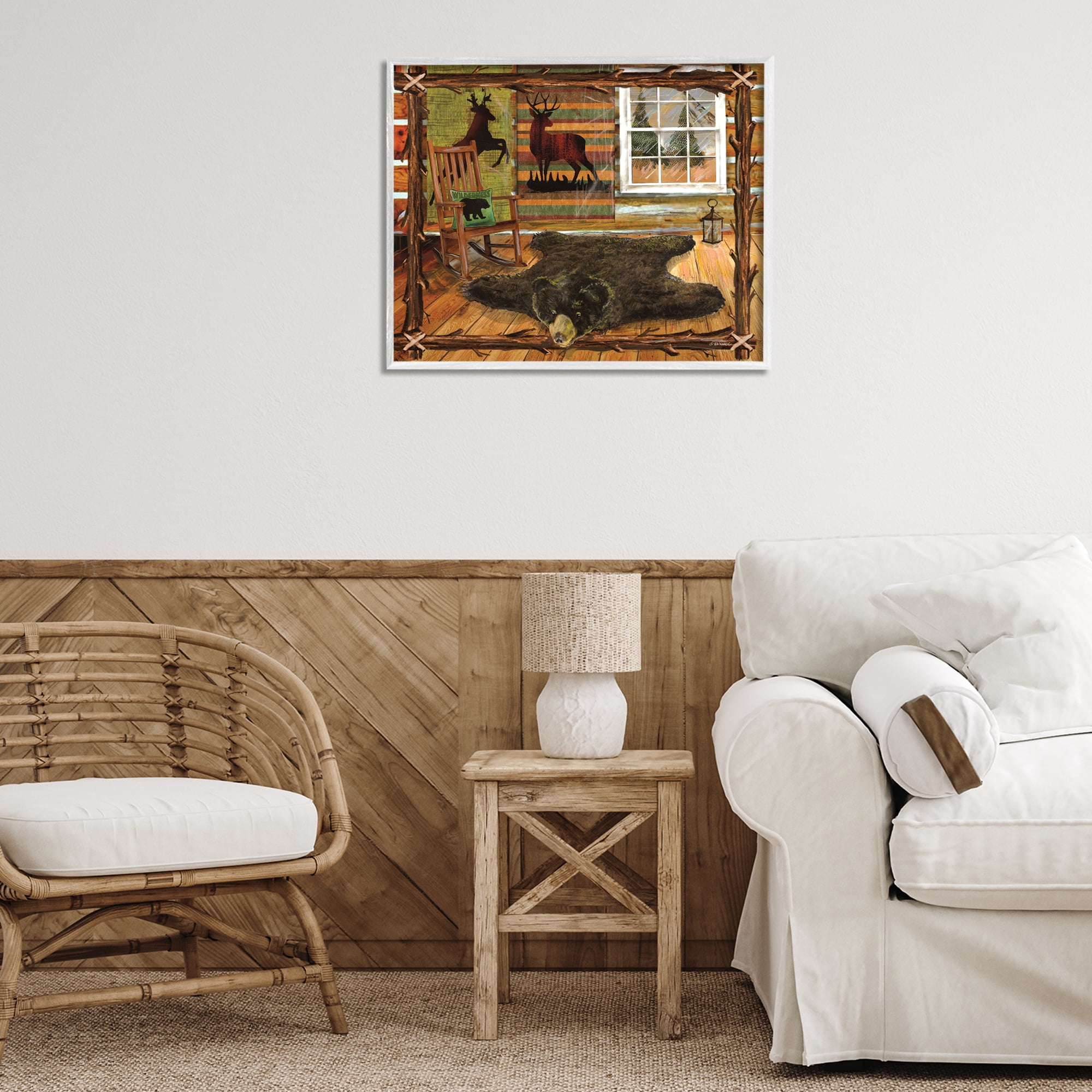 Stupell Industries Rustic Cabin with Border Animals & Insects Painting White Framed Art Print Wall Art, 30 x 24