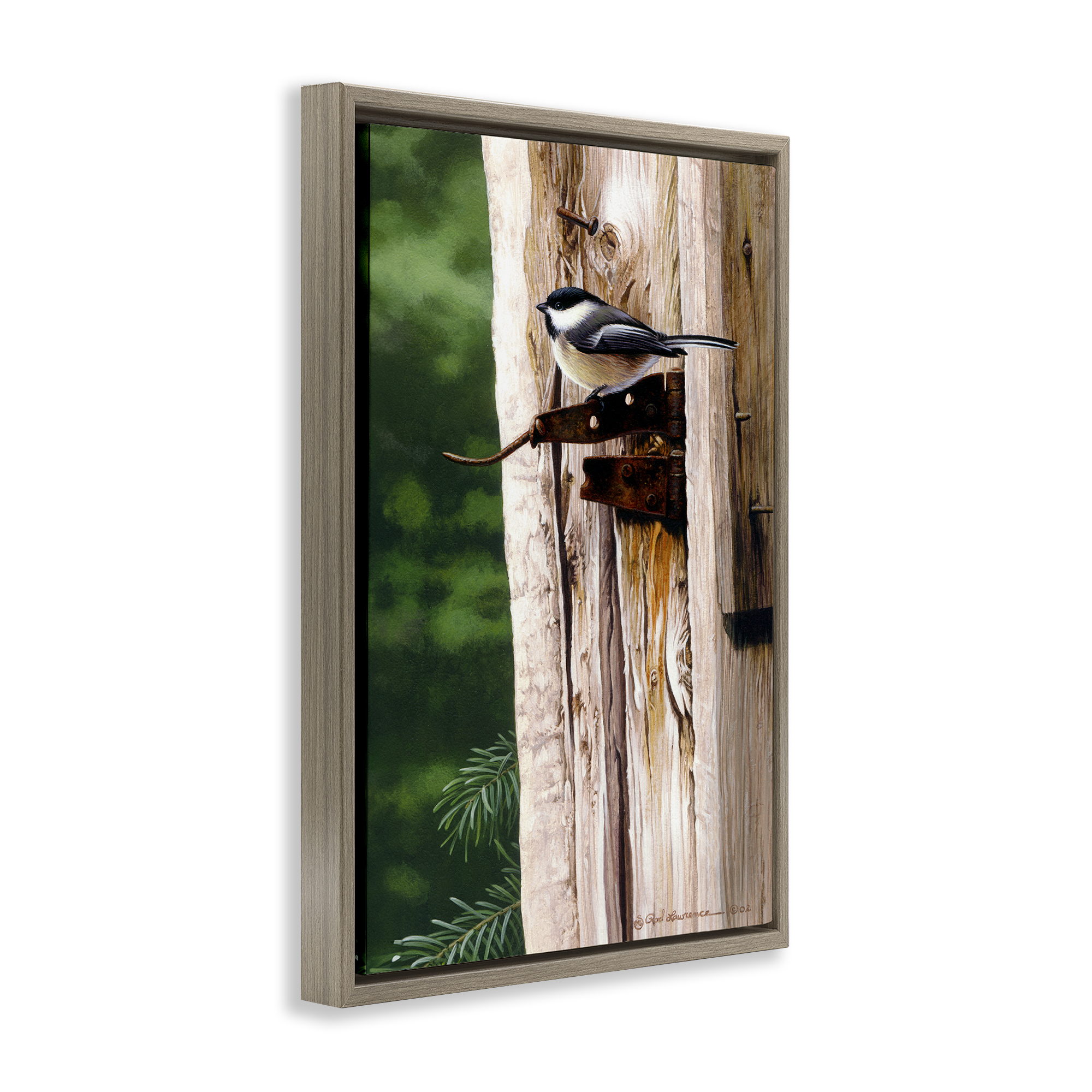 Stupell Industries Bird on Rusty Perch Animals Painting Brown Floater Framed Canvas Art Print Wall Art, 17 x 25