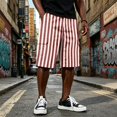 thumbnail image 2 of Mens Baggy Shorts Drawstring High Waist Striped Cargo Shorts Summer Causal Sport Shorts with Multi-Pockets, M, 2 of 6