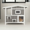 thumbnail image 2 of Pefilos 39" Outdoor Wooden Cat House with Escape Door, 2-Story Feral Cat Shelter Rainproof Outside Kitty Cat Condo, Gray, 2 of 7