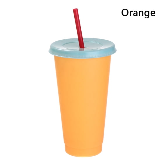 New Multicolor Portable Discoloration Coffee Straw Cup Plastic Cup Drink Ware ORANGE