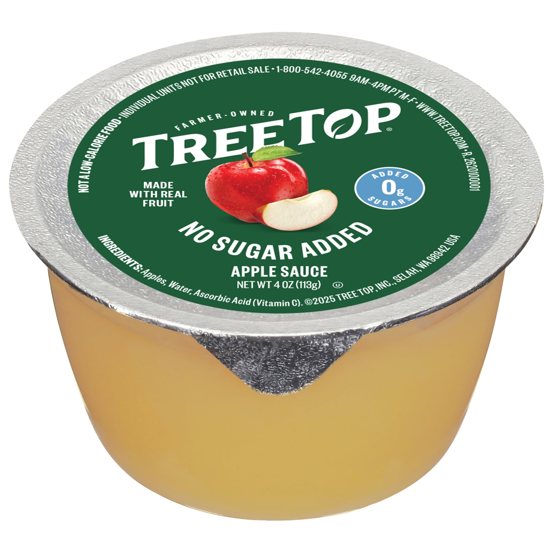 Tree Top No Sugar Added Apple Sauce Cups, 4 Oz, 72 Count