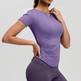 thumbnail image 4 of ClodeEU Women's V Neck Short Sleeve Yoga Top with Pleated ,Stretchy Slim Fit Athletic Tee Purple,Women's Plus L, 4 of 5
