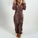 thumbnail image 2 of Moda para mujer Invierno Cálido Manga larga Mono de lana Pijamas Color sólido Cremallera Ropa para dormir en casa Pijamas con capucha de una pieza de felpa causal, 2 of 5