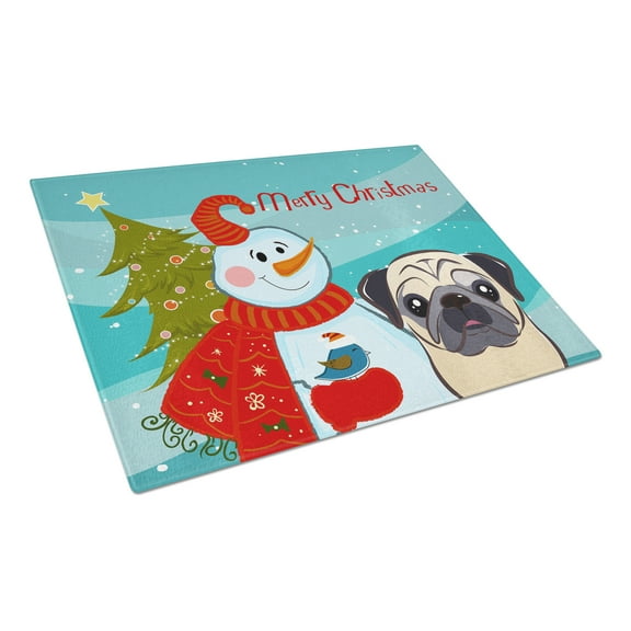 Caroline's Treasures Snowman with Fawn Pug Glass Cutting Board Large