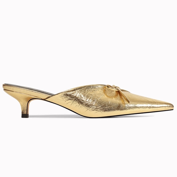 RONILURN Kitten Heels for Women Heeled Mules Stiletto Pumps Bow Closed Toe Pointed Toe Low Heel Slip on Fashion Metallic Backless Prom Party Dressy