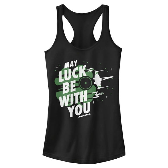 Junior's Star Wars St. Patrick's Day May Luck Be With You Clover Racerback Tank Top Black 2X Large