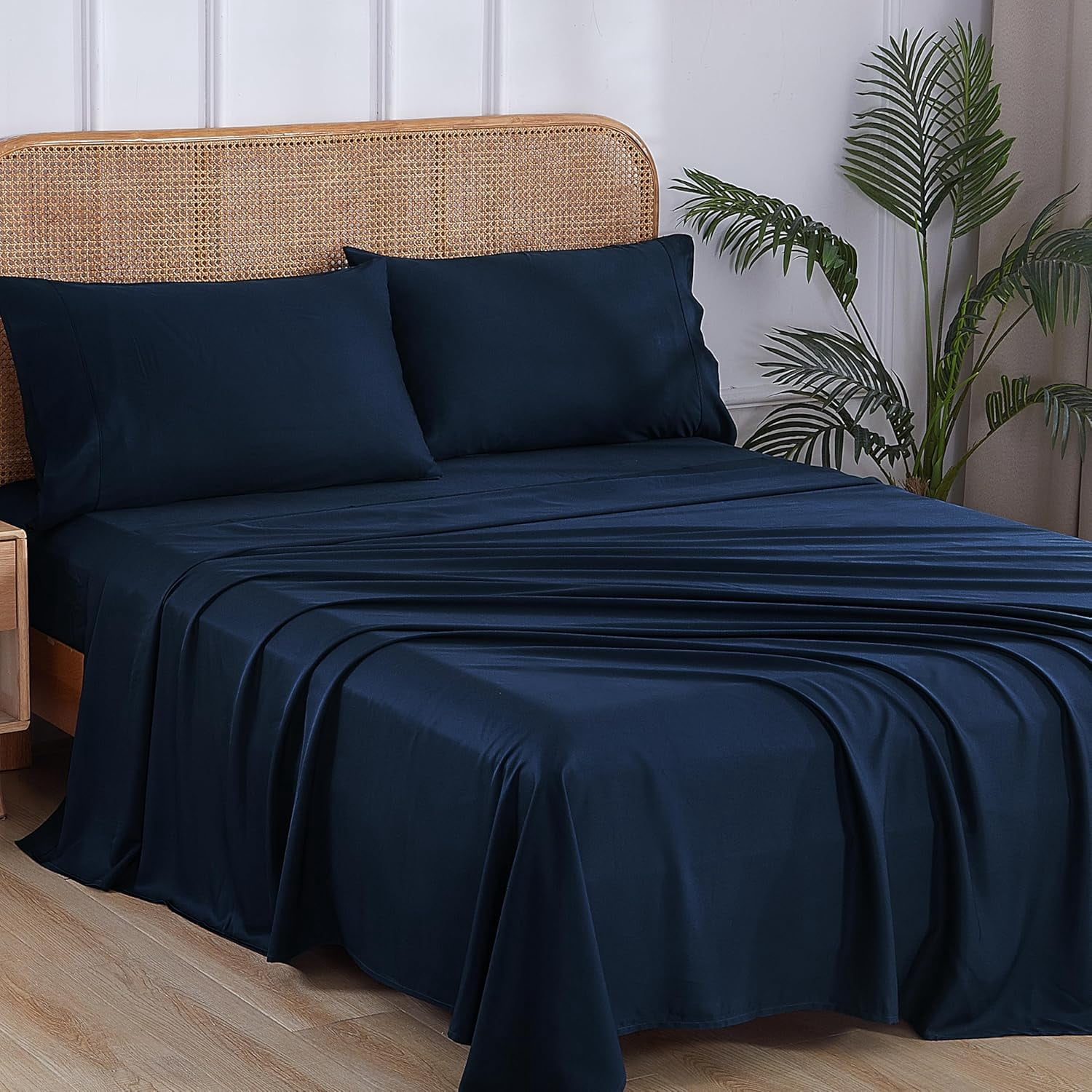 100% Bamboo Viscose Queen Sheet Set, 400 Thread Count, Cooling Sheets for Hot Sleepers, 16" Deep Pocket, Ultra Soft Breathable & Hotel Luxury Silky Bed Sheets, 4 Pieces, Queen, Dark Grey