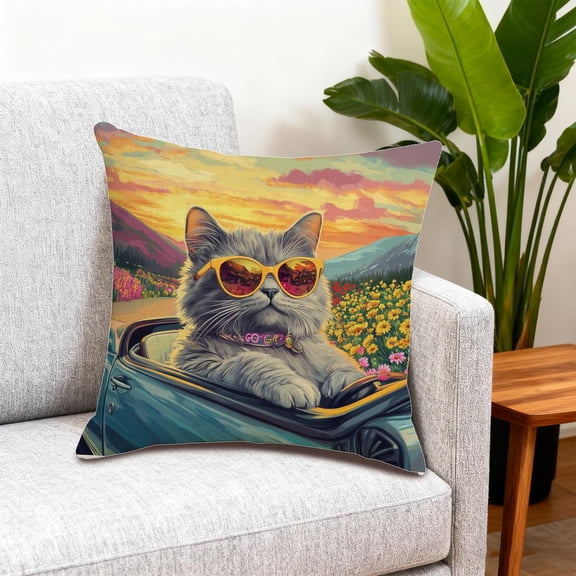 Uutvery Cute Animal Print Pillow Cover, Linen Fabric Sofa Cushion with Zipper, 45x45cm Washable Decorative Throw Pillow, for Living Room Bedroom Decor