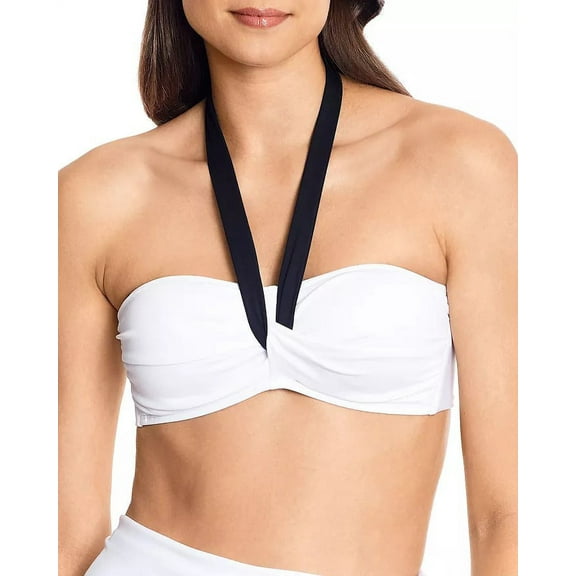 Ralph Lauren BLACK/WHITE Bel Air Tie-Back Halter Bikini Swim Top, US 16