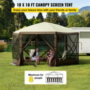 BENTISM 10x10 Camping Gazebo Tent, 6 Sided Pop-up Canopy Screen Tent for 8 Person Camping, Waterproof Screen Shelter with Portable Storage Bag, Ground Stakes, Mesh Windows