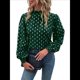 thumbnail image 2 of Camisa Informal Holgada de Larga con Estampado en Caliente para Mujer, Cuello Redondo Plisado Verde M, 2 of 10