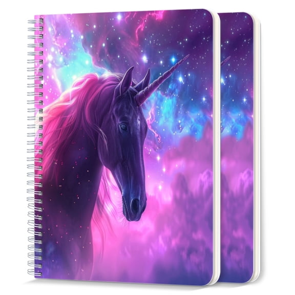 Spiral Notebook,College Ruled Journal,8.26" x 5.71" 50 Sheets/100 Pages,2 Pack - Beautiful Unicorn in The Galaxy With Purple And Pink Colors