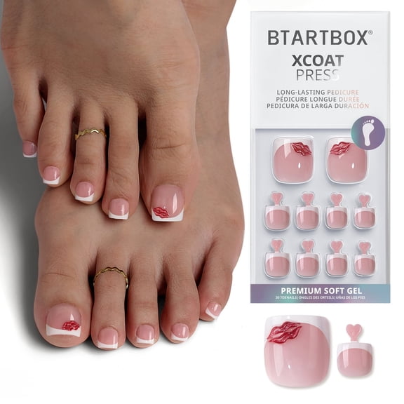 BTArtbox Press On Toenails - Date Night, Square, 4-Week Wear, Easy-to-Apply, 30 Count All-in-One Kit