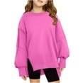 thumbnail image 2 of Ixbnca Girls Oversized Sweatshirt Long Sleeve Crewneck Kids Lightweight Side Slit Pullover Sweatshirts Tops, 2 of 7