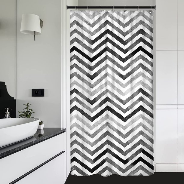 Black White Grey Stall Small Half Size Shower Curtain 36x72 Inch