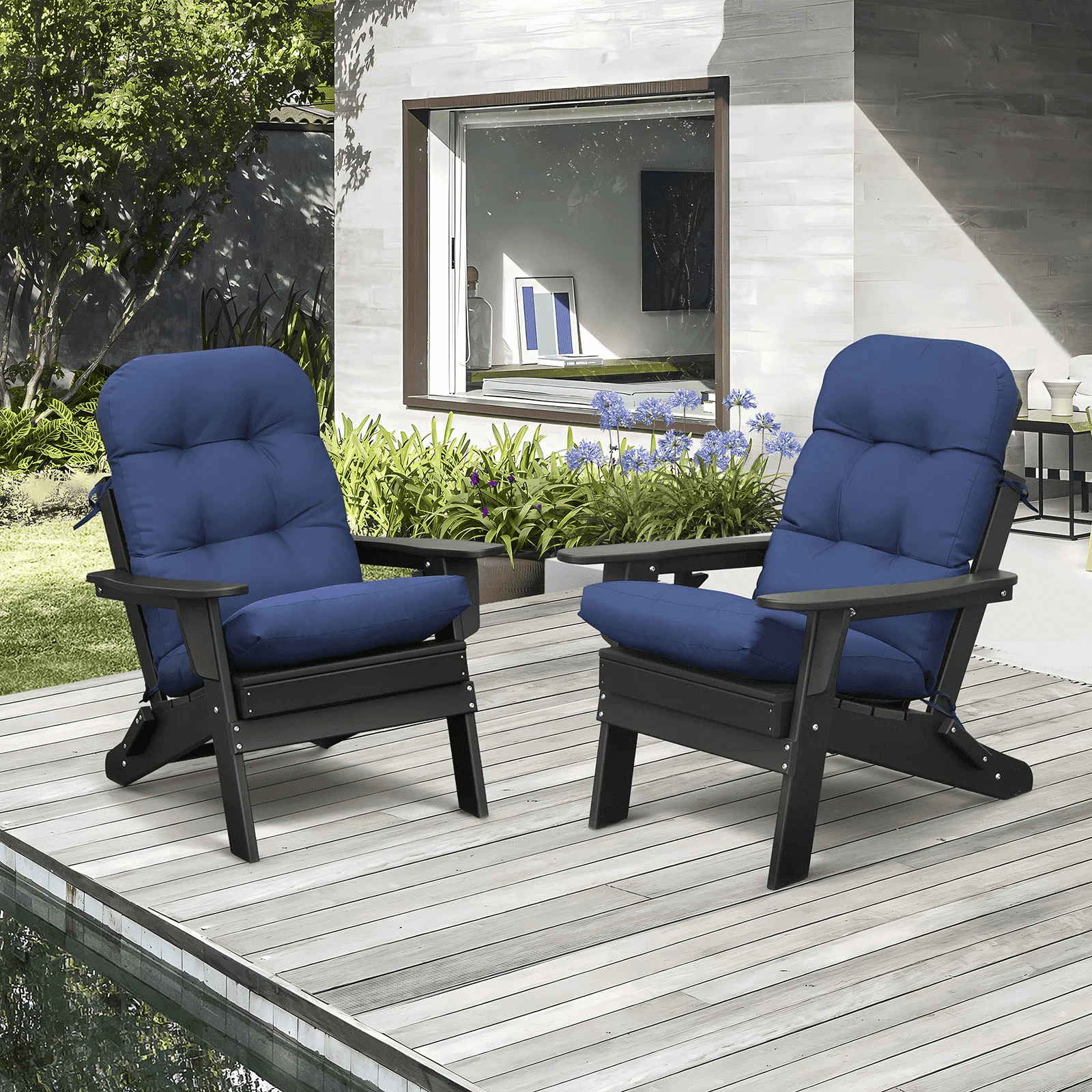 Umi Patio Adirondack Chair Cushion, Waterproof Outdoor Chair Pillow, High-Back, Navy Blue, 2PC