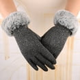thumbnail image 5 of Xfvqtps Womens Touchscreen Gloves Plush Wrist Edge Rhinestone Thickened Solid Color Hand Warmers Comfortable Soft Elegant Thermal Snow Winter Mittens Gray, 5 of 5