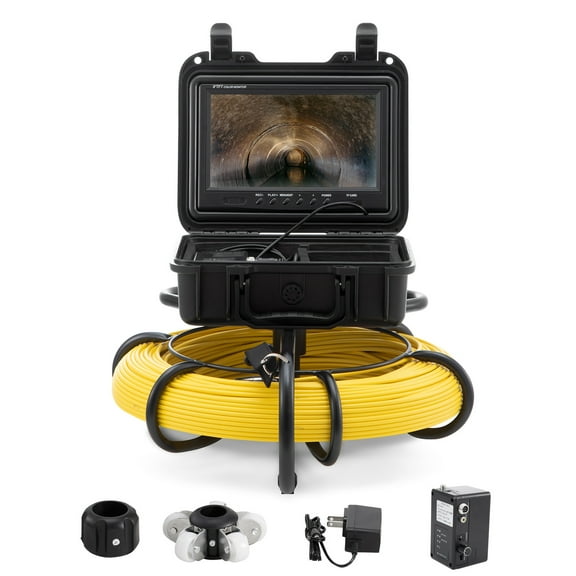 KFFKFF Sewer Camera, 91.5m Range, 9" Display Pipeline Inspection Device, DVR Feature, IP68 Waterproof Camera, 12 LED Lights, Includes 16 GB SD Card for Sewer, Residential, Duct Cleaning