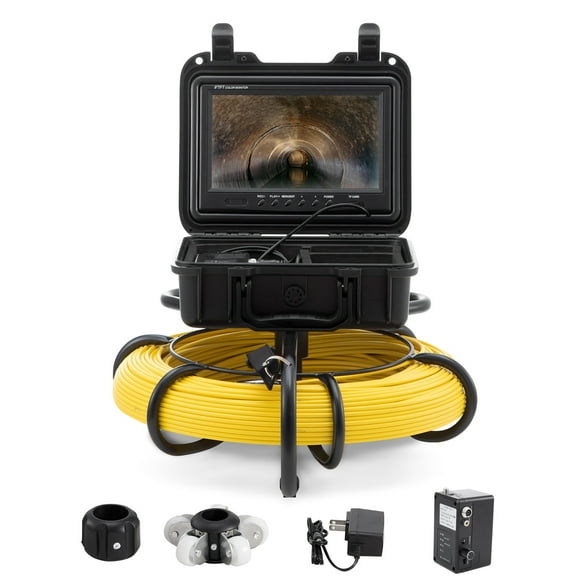 KFFKFF Sewer Camera, 91.5m Range, 9" Display Pipeline Inspection Device, DVR Feature, IP68 Waterproof Camera, 12 LED Lights, Includes 16 GB SD Card for Sewer, Residential, Duct Cleaning