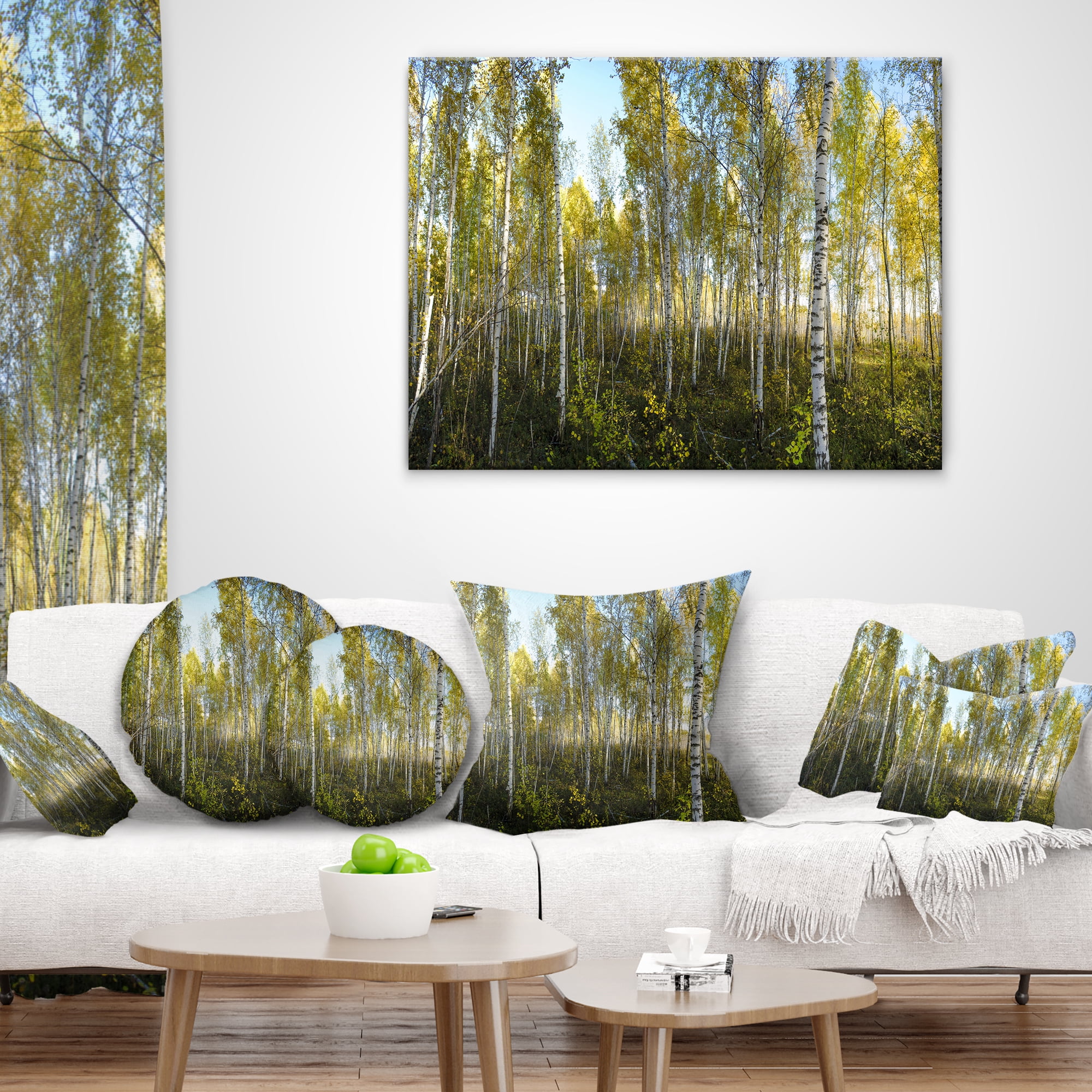 Designart Green Autumn Trees - Landscape Photography Throw Pillow - 16x16
