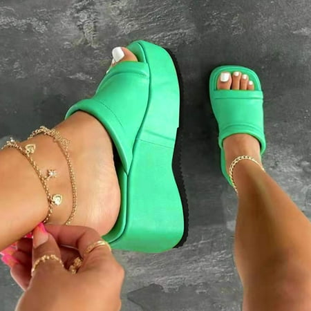 

Cathalem Leather Sandals Womens 43 Summer Retro Slippers Shoes Women Ladies Women Casual Fashion Crystal Mouth Shoes Sandals Fish Sandal Green 6.5