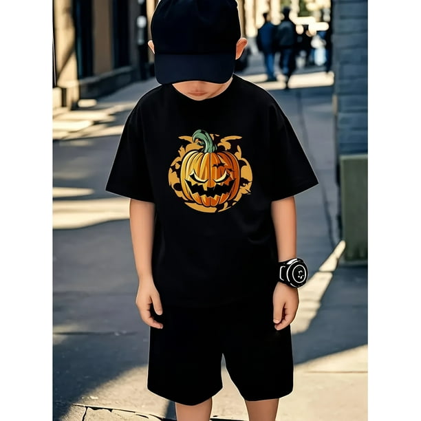Halloween T-shirt - Soft Breathable Fabric for Fall Parties, Everyday & Halloween Outfits - & Kids Casual Tee - Easy-Care Round Neck Shirt, Halloween Clothes, Seasonal Kids Apparel