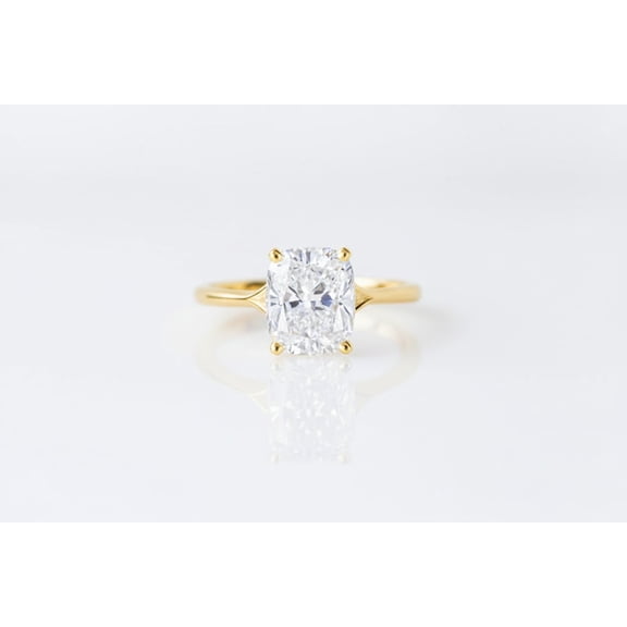 Jewelerix Cushion Cut Moissanite Engagement Ring, 14K Yellow Gold Vermeil Solitaire Ring, Bridal Wedding Anniversary Jewelry Gift