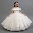 thumbnail image 3 of BFHHYA Girls Tulle Dresses Lace Off Shoulder Long Dress Wedding Birthday Flower Girl Dresses Size 3-14 Years, 3 of 5