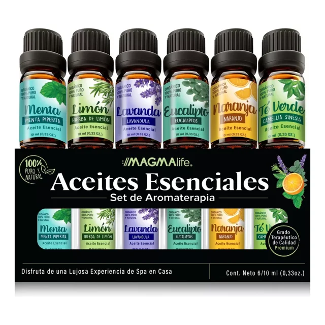 MAGMALIFE Aceites Esenciales 100% Puros Naturales, 6 Botellas con Esencias para Humidificador, Perfecto para Aromaterapia, Set con Distintos Aromas de 10 ml Cada Uno Best Trading SE6ESE