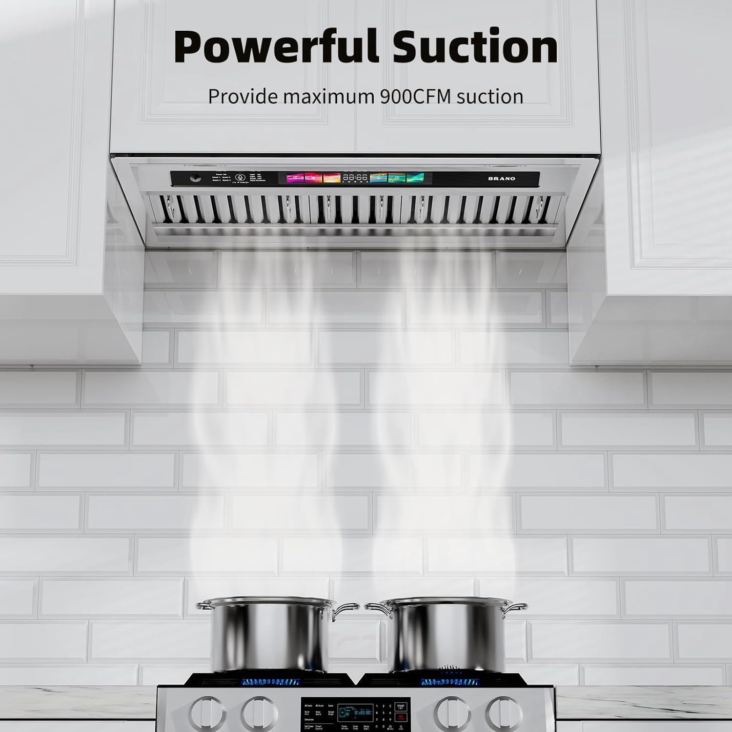 36 Inch Insert Range Hood with Voice/Gesture/Touch Control, 900 CFM Built-in Kitchen Hood Vent with 4 Speed Exhaust Fan, Memory Mode, Adjustable Lights, Ducted/Ductless Convertible
