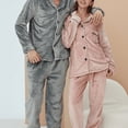 thumbnail image 3 of Couples flannel pajamas for men and women autumn and winter coral fleece thickened home clothes warm embroidery set Gray XL, 3 of 6