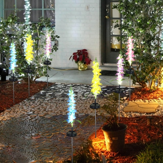 Luces de flores Solar Violeta Exterior Jardines Jacintos Decorativas LED - 4 colores cambiantes, 80cm de altura, impermeables IP55, encendido/apagado automático