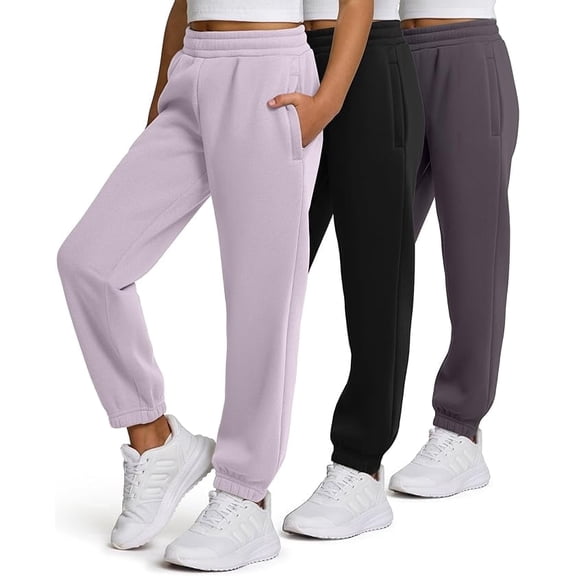 Pure Champ Girls' Fleece Sweatpants, 3 Pack, Zipper Pockets, Sizes 4-28
