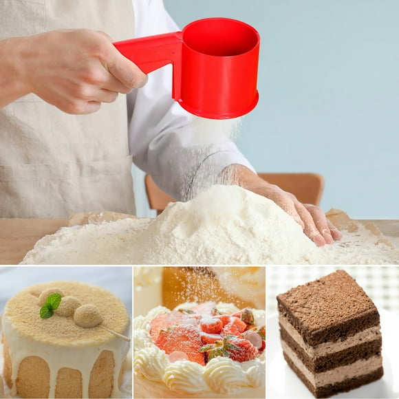 HBBKVI Kitchen Essentials New Plastic Flour R Sieve Filter Baking Icing Sugar Powder Strainer Handle Screen Squeezing Screen Home Supplies