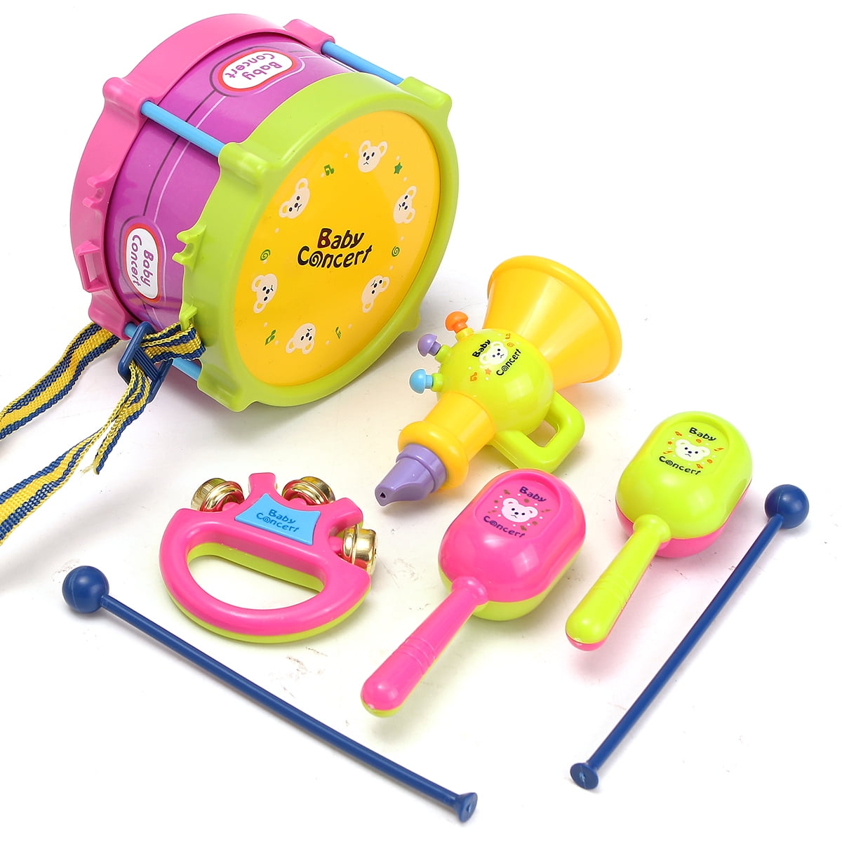 5pcs Kids Baby Roll Drum Musical Instruments Band Kit Children Toy Gift Set Toys 