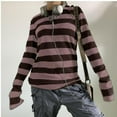 thumbnail image 1 of Chemise Basique en Tricot pour Femmes Automne Décontractée Gris Noir Rayé Manches Longues Col Club Mode Urbaine, 1 of 6