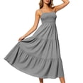 thumbnail image 4 of Womens Summer Dresses Bohemian Spaghetti Strap Smocked Tiered Long Beach Sun Dresses Sleeveless Solid Maxi Dress Tank Dresses for Women, 4 of 9