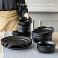 thumbnail image 3 of over&back Rim Dinnerware Set - Stoneware Dishes - Comes with 4 Dinner Plates, Salad Plates, Cereal Bowls, and Dinner Bowls - 16-Piece All-Occasion Place Settings - Serves Four - Semi-Matte Black, 3 of 10