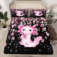 thumbnail image 2 of Manfei Pink Axolotl Twin Sheet Sets 3pcs for Kids Girls, Japanese Cherry Blossoms Twin Fitted Sheet, Black Pink Flat Sheet, Lightweight Room Decor, 2 of 6