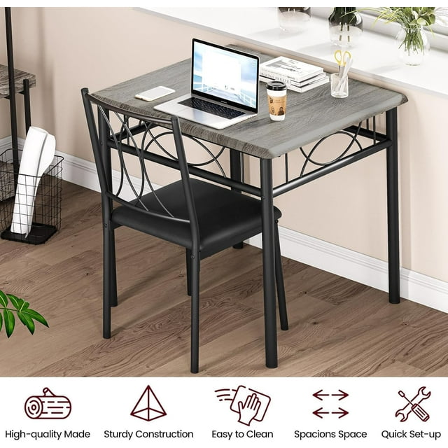 Historyli Juego de mesa de comedor para 2,mesa de comedor rectangular con 2 sillas,juego de mesa de cocina rústica de 3 piezas,mesa de comedor compacta para apartamentos pequeños,gris