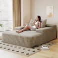 thumbnail image 3 of BISHE Oversized Upholstered Sofa Bed with 3 Pillows, 68" Corduroy Chaise Lounge Sleeper Couch, Fully Compressed Foam Loveseat for Apartment, Living Room, Bedroom, Camel, 3 of 8