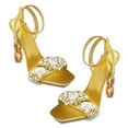 thumbnail image 4 of FSJ Women Diamond Heel Sandals Square Open Toe Ankle Strap Jewel High Heel Sandals Party Shoes Size 5.5 Gold, 4 of 4