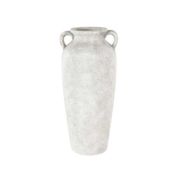 DecMode 20" Antique Style Textured White Ceramic Vase with Handles