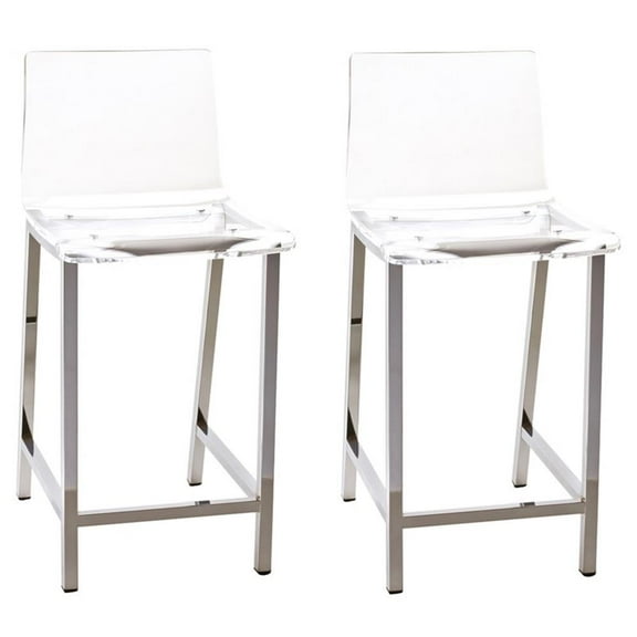 Pemberly Row Plastic Bar Stool Chair Set of 2 in Clear - Square Seat & Footrest