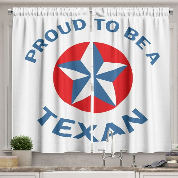 Ambesonne Texas Star Kitchen Curtains, Patriotic Words, 55"x39", Blue and Vermilion