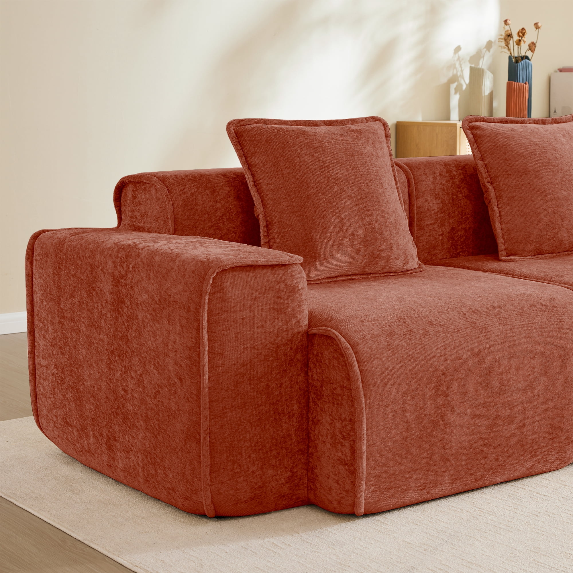 Aukfa 79" Boneless Couch Deep Seat Loveseat Cloud Sofa for Living Room Bedroom, 2 Pillows, Velvet, Terracotta