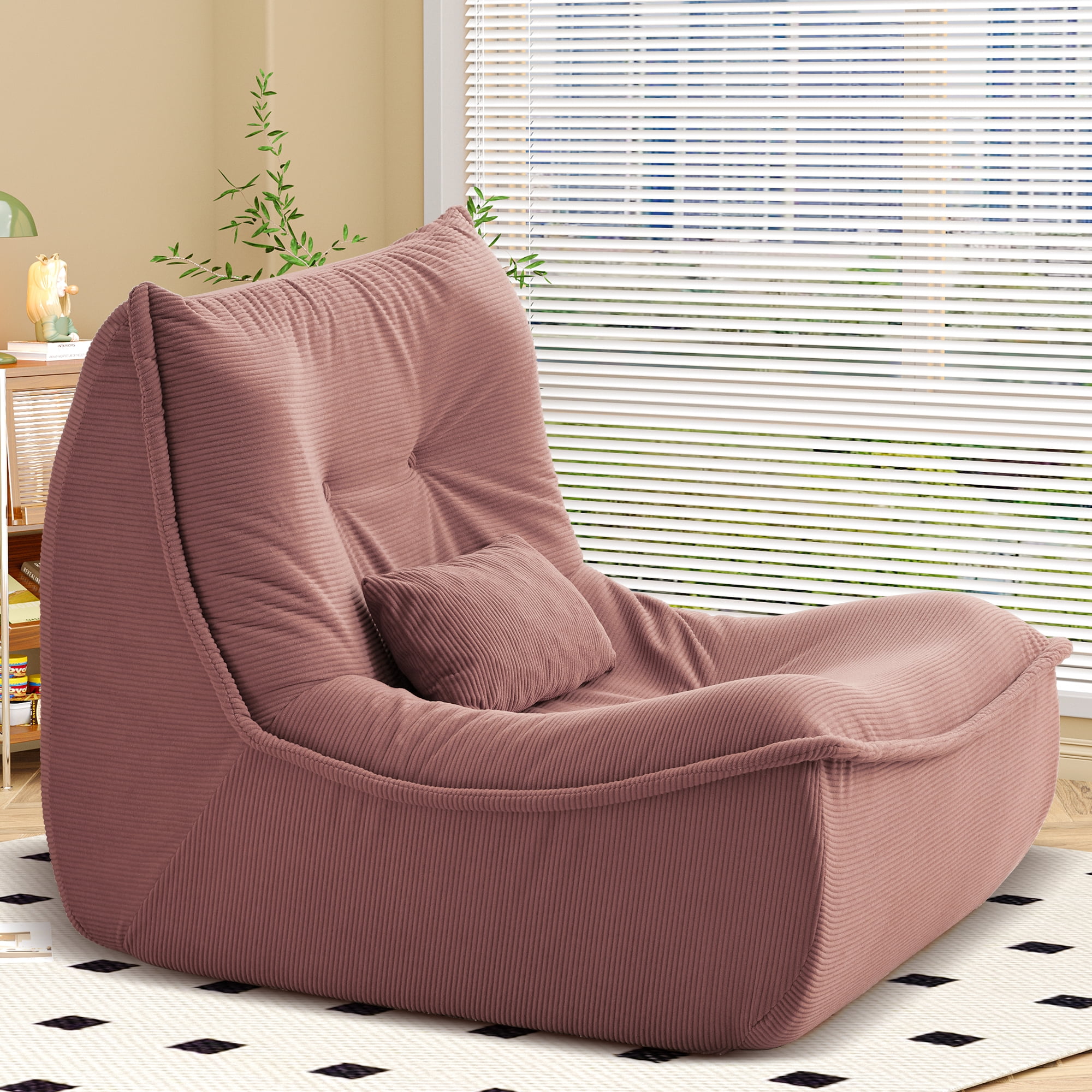 NBLDGT Bean Bag Chair for Adults, Single Lounge Chair with Lumbar Pillow, Comfy Floor Sofa with High-Resilience Foam, Lazy Accent Chair for Living Room, Bedroom, Apartment, Or Reading Corner, Pink